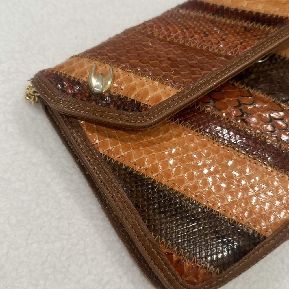1970’s Vintage Palizzio Brown Patchwork Snakeskin bag crossbody - Picture 5 of 5